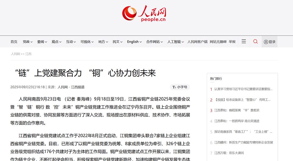 人民网：“链”上党建聚合力 “铜”心合力创未来